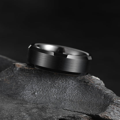 King Will BASIC 7mm Men Black Tungsten Carbide Wedding Ring Brushed Finish Beveled Polished Edge 10