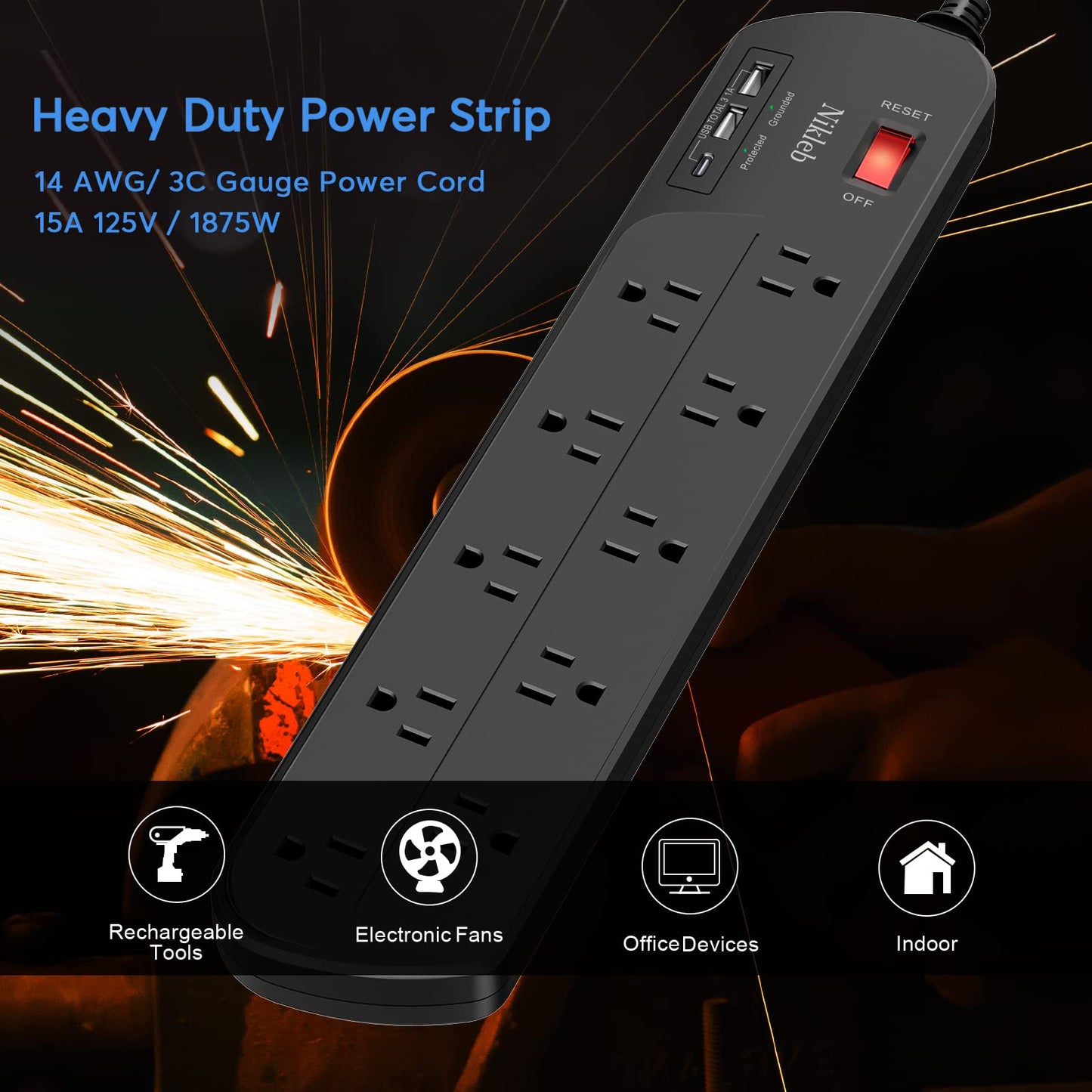 Power Strip 23 in 1, 20 Outlets Surge Protector Wall Mount with 2 USB+1 USB C Ports, Multi Plug Extension Cord 6ft Heavy Duty, Accessories for Gaming, Studio, Home, Office, Desk Organizers