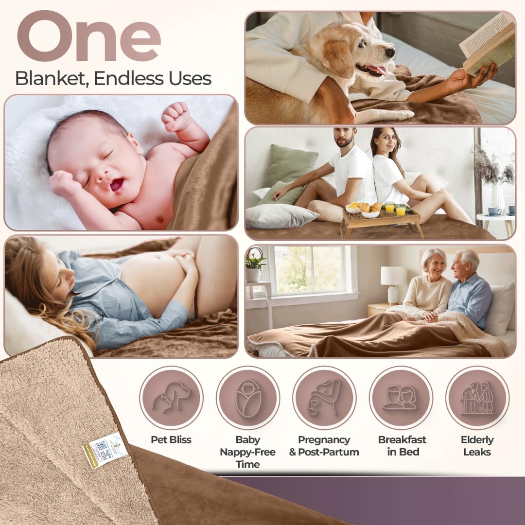 Sacred Weapon Waterproof Blanket Queen Twin Size - Soft Plush Sherpa Fleece Cozy Warm Throw Blanket for Couch Bed, Comfy Sofa Cover Gift, Water Proof Splash Stain Mattress Protector, Beige Tan 50x80