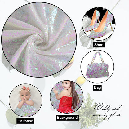 ShinyBeauty 15 Feet Sequin Fabric by The Yard | 5 Yards Transparent White Glitter Mesh Fabric | Sparkle Material for Sewing & Dress Making | Perfect for Backdrops & Decor