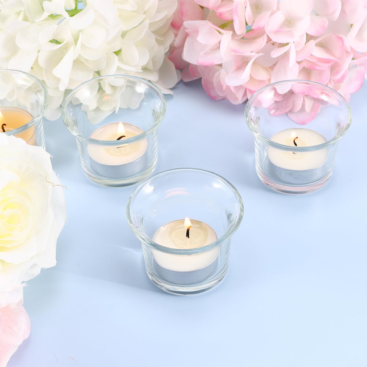 Ycxvacop Glass Votive Candle Holders,Glass Tealight Candle Holder,Tea Light Candle Holder Glass Tea Lights Holders,Clear Glass Tea Light Holders,Tealight Holder for Wedding,Party,Home Decor,Set of 12