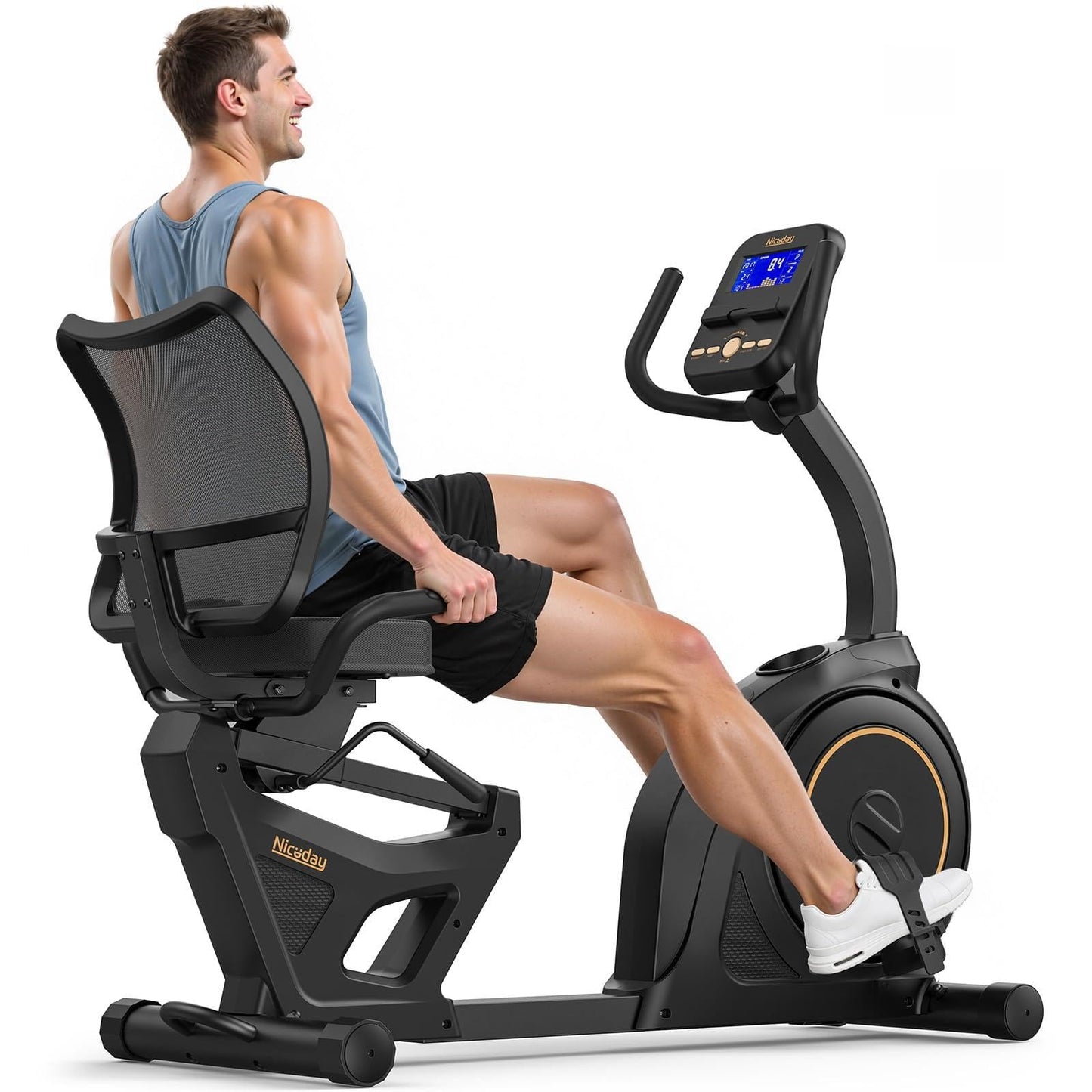 Niceday Recumbent Exercise Bike, Recumbent Bike for Home, Recumbent Stationary Bike 400LBS Weight Capacity, Magnetic Recumbent Bike with Smart Monitor, Heart Rate Handle