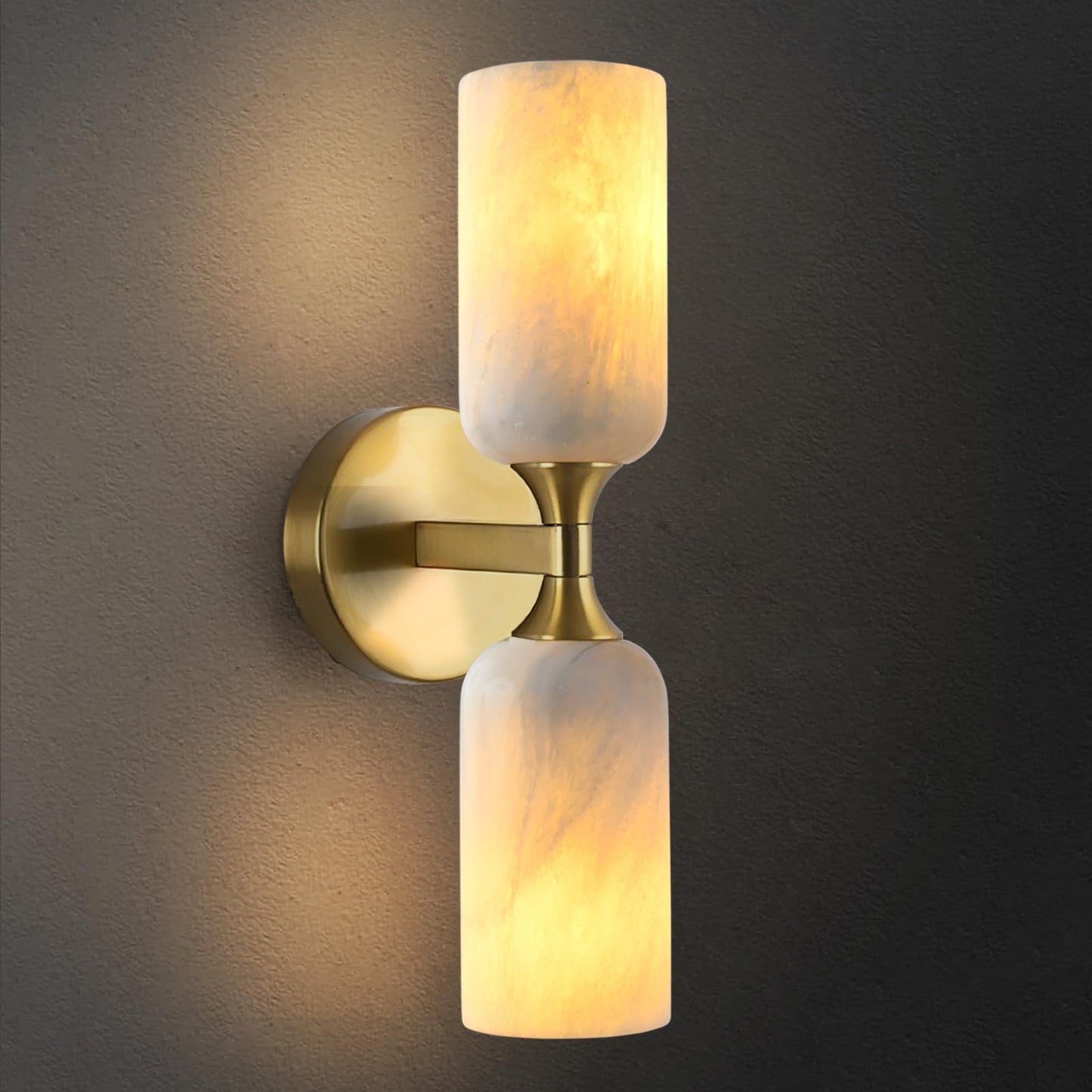 YMDHFS Natural Alabaster Wall Sconce Light Marble Wall Light Bathroom Vanity Sconce Mid Century Stone Wall Mount Light Gold Wall Light Fixture for Bedroom Living Room Kitchen Cafe Stairs
