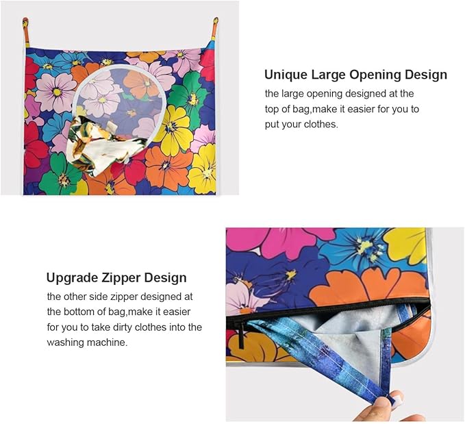 Hanging Laundry Hamper with Stainless Steel Hooks, Oxford Fabric Printing Door