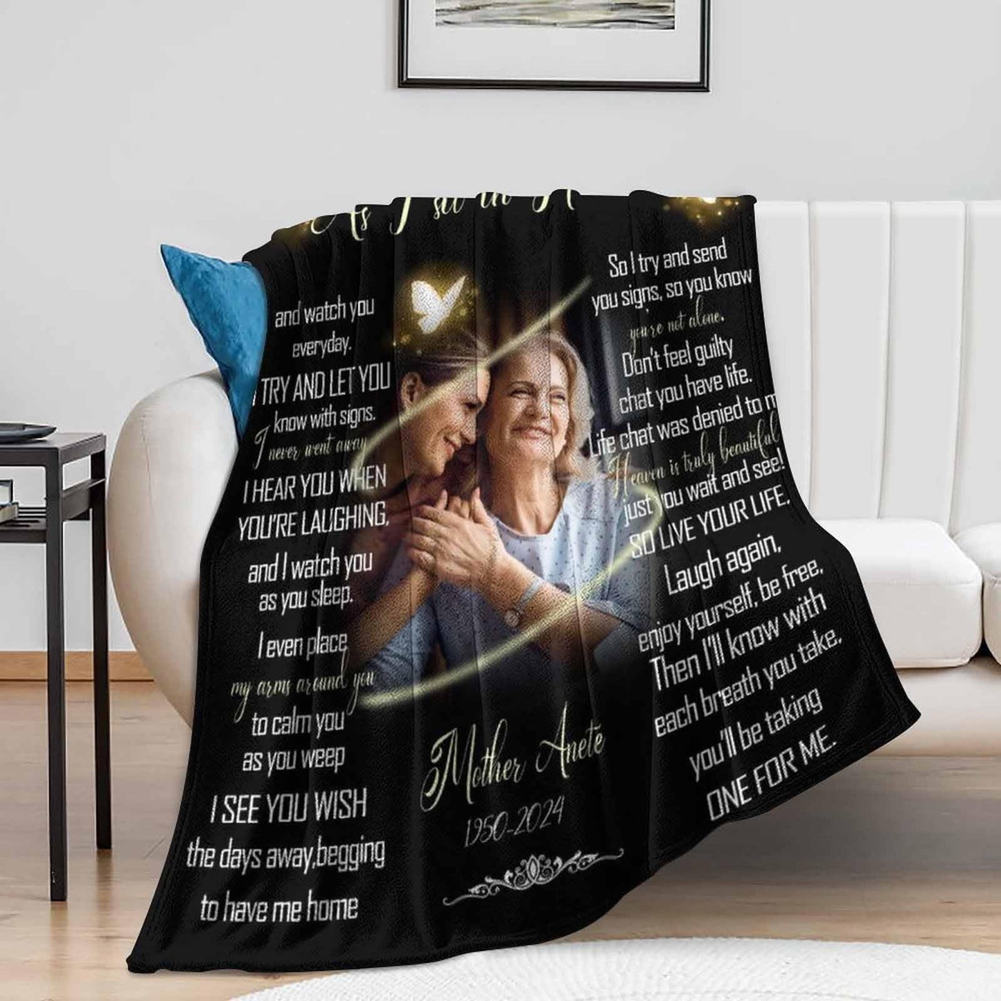 D-Story Custom Memorial Blanket with Photos for Loss of Loved Dad Mom: Made in USA, Sympathy Gift Personalized Throw Blanket Bereavement Blanket for Husband Wife Son Daughter in Memory of Loved One
