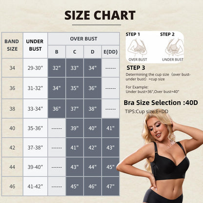 Simpyiss Womens Push Up Bra - Back Smoothing, Add One Cup, Daisy Bra (Black, 38B)