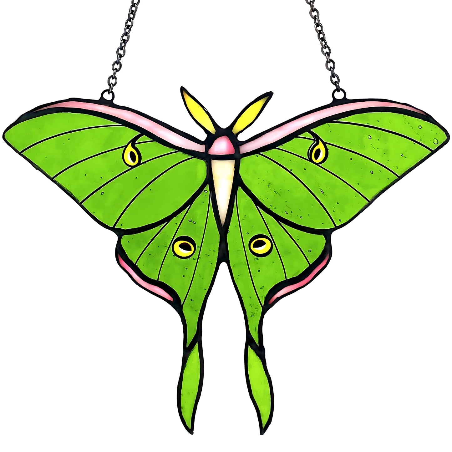 Cemovia Luna Moth Stained Glass Window Hanging - Handmade Real Glass Suncatcher - Elegant Green Moon Moth Butterfly Light Catcher Gifts for Mother, Women, Grandma (Gifts-Box provided)