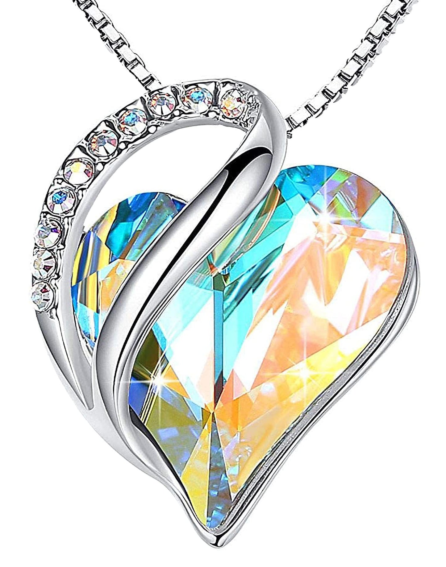 Leafael Valentine's Day Gift Necklaces for Women, Infinity Love Birthstone Heart Crystal Pendant, Birthday Anniversary Jewelry for Wife, Mom, and Her, Silver Plated, 18" + 2" Adjustable Chain