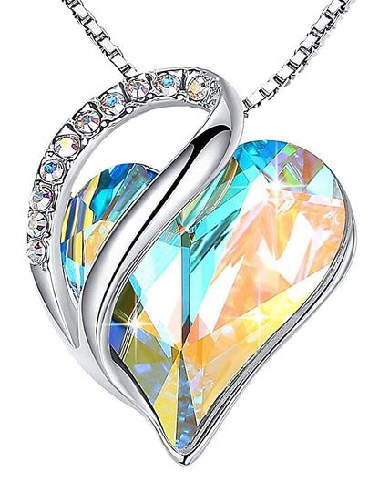 Leafael Valentine's Day Gift Necklaces for Women, Infinity Love Birthstone Heart Crystal Pendant, Birthday Anniversary Jewelry for Wife, Mom, and Her, Silver Plated, 18" + 2" Adjustable Chain