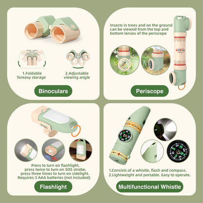 Kids Adventurer's Nature Explorer Set,Featuring Butterfly Net, Bug Catcher, Binoculars, Explorer Vest & Hat, Magnifying Glass and LED Flashlight. Perfect Educational Outdoor Gift for Ages 3+