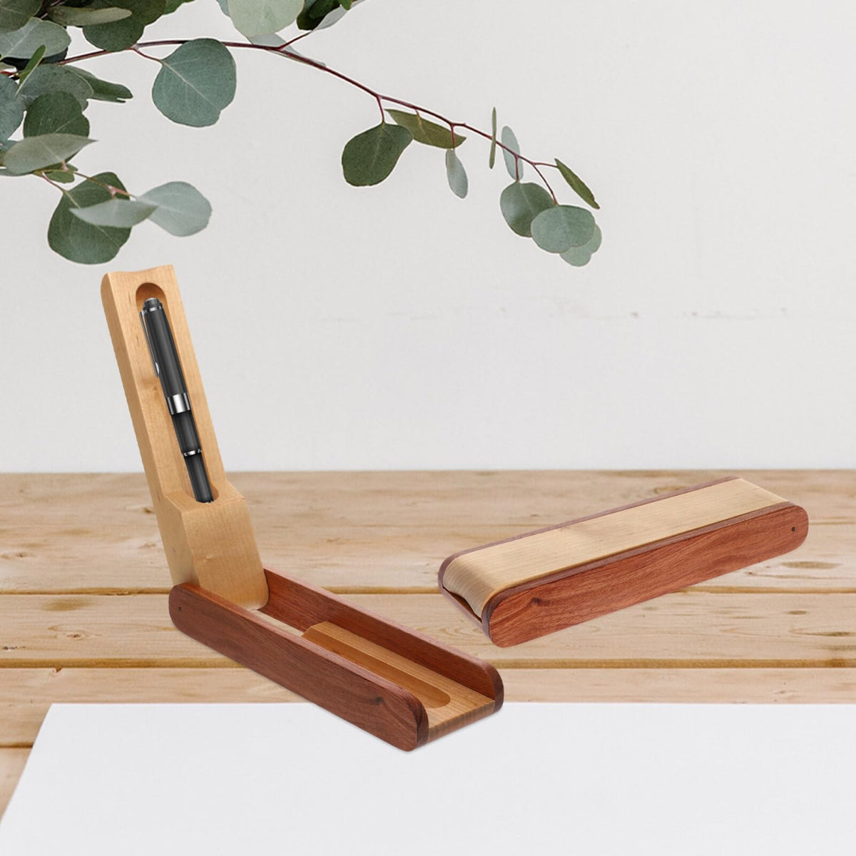 Wooden Pen Case Box Single Fountain Pen Case Empty Pen Box Pen Presentation Display Box Fountain Pen Container for Home Office Dekstop Stationery Supplies