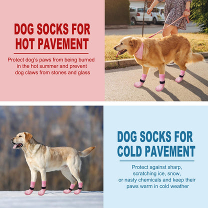 EXPAWLORER Dog Socks with Grips - Double Sides Anti-slip Dog Gripper Socks for Hardwood Floors, Stop Licking Injured Paws, Adjustable Socks with Extra Traction for Small Medium Large Dogs (Pink, M)