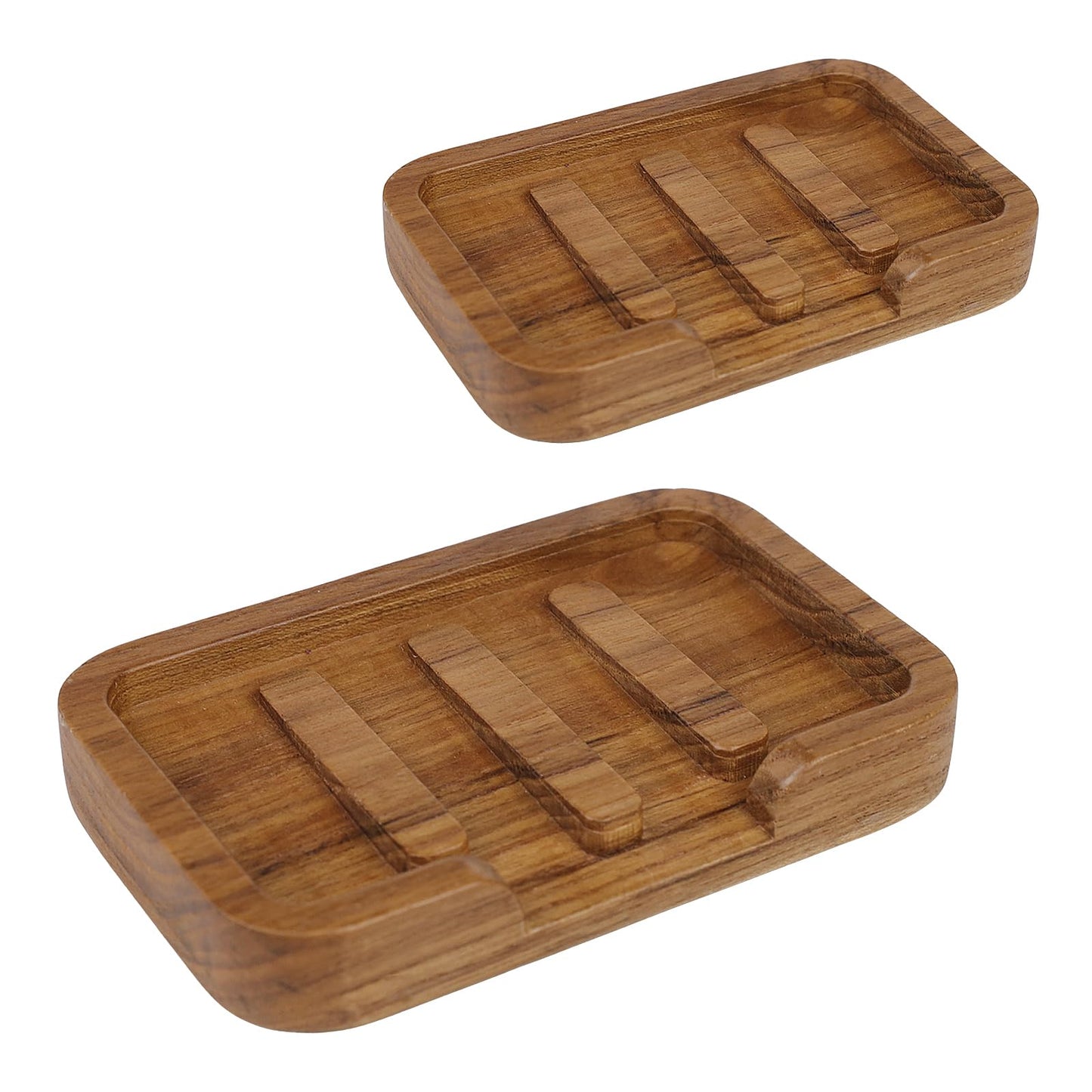 2PCS Self Draining Soap Dish by HTB,Teak Wood Soap Holder,Soap Saver for Shower, Bathroom, Sink, Kitchen and Countertop