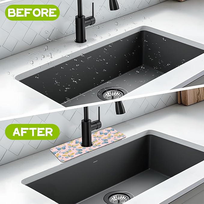 Butterflies and Chamomile Kitchen Sink Splash Guard Faucet Mat Super Absorbent