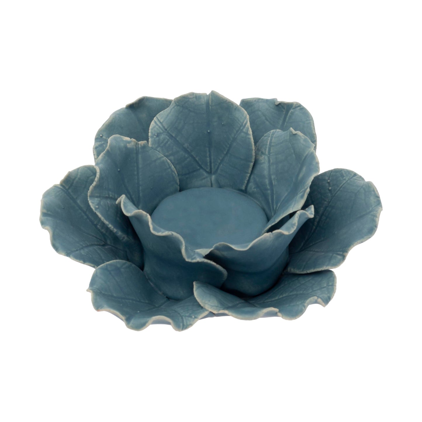 Boston International Stoneware Tealight Holder Decorations for Home Spa Meditation, 4.75", Sky Blue Flower