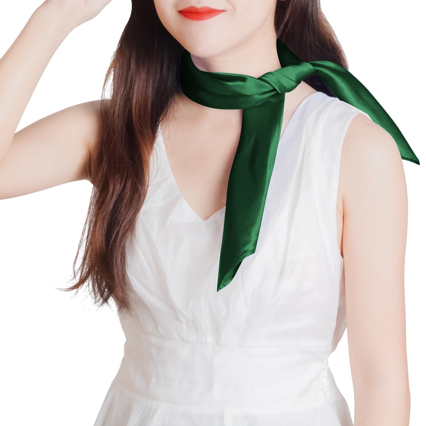 Pistha Chiffon Scarf Square Ribbon Neck Scarf Satin Scarf Handkerchief for Halloween Retro Women Girls Costume Accessory (Dark green, 23.6 * 23.6 inch)