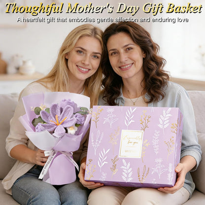 Mothers Day Birthday Gifts for Women Self Care Package Get Well Soon Gift Baskets, Thinking of You Sympathy Spa Gift Set w/ Crochet Flower Bouquet, Unique Gifts for Women Mom Sister Grandma Friends