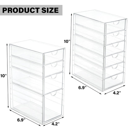 Prsildan Acrylic Drawer Makeup Organizer with 10 Drawers, Set of 2 Office Desk Organizers Accessories, Clear Stackable Storage Drawers for Vanity, Countertop, Craft, Jewelry, Art Supply Organization