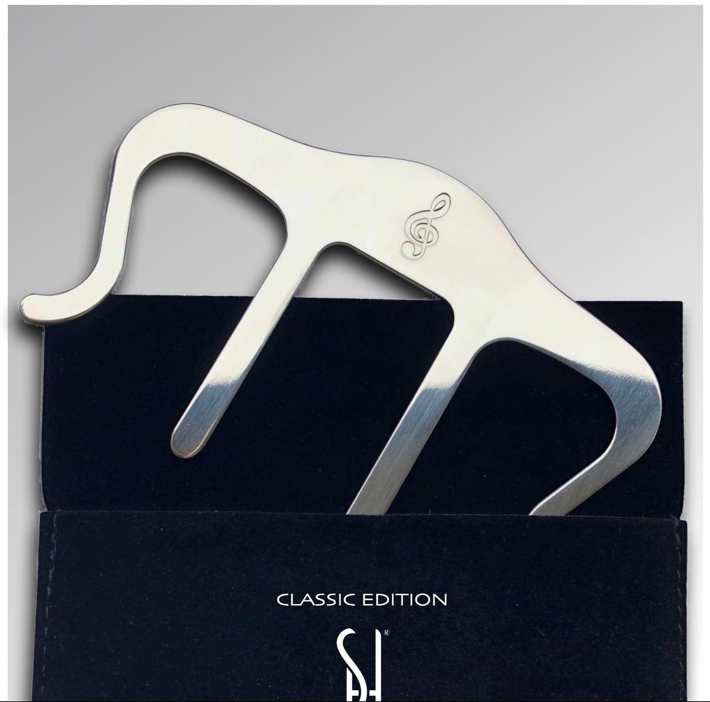 Stelle & Hegen Sheet Music Holder for Music Stand - Polished Stainless Steel Page Holder with Treble Clef Design for Piano Books (Classic Edition)