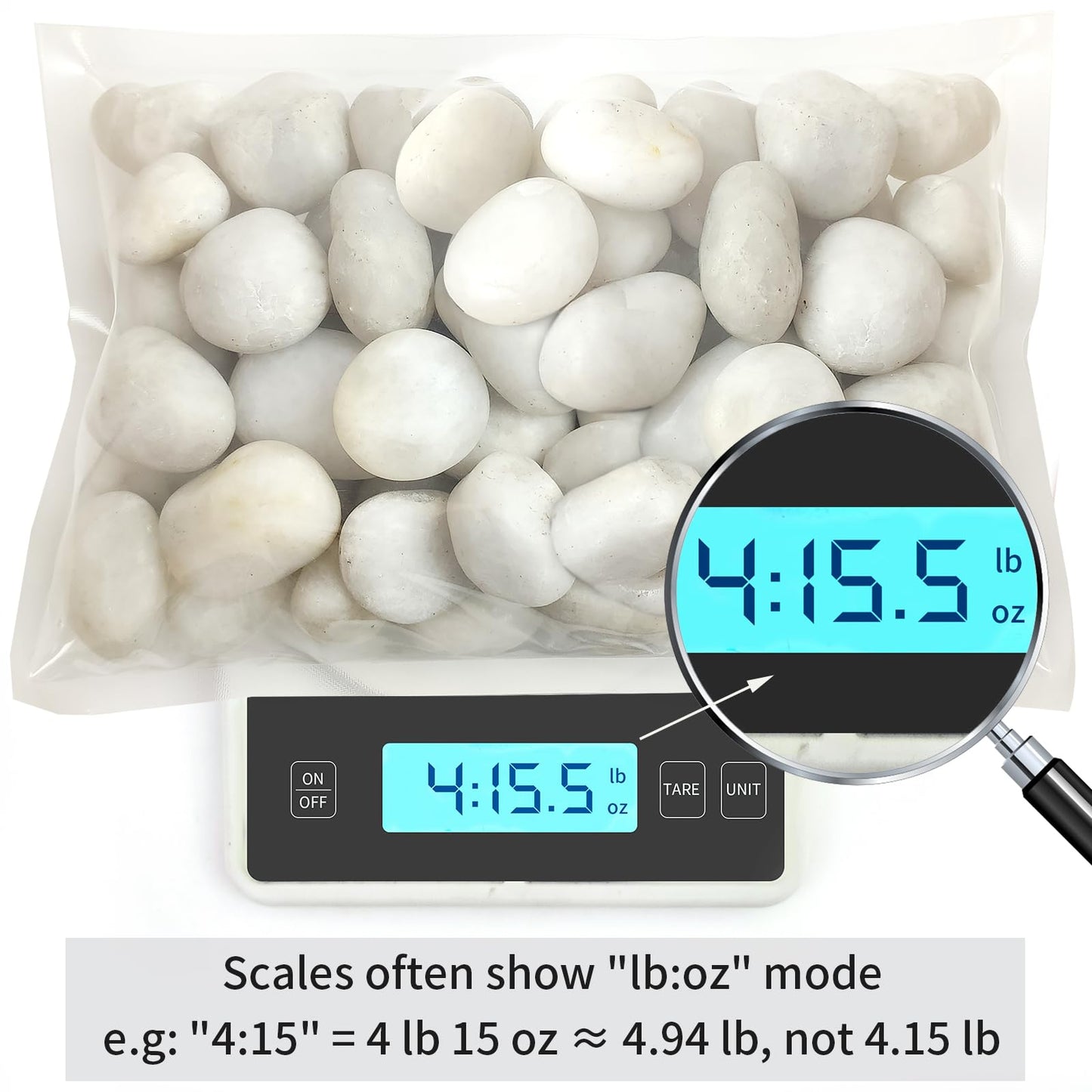 FANTIAN 5 lbs White River Rocks, Polished Pebbles for Indoor Plants, 1-2 inch Decorative White Stones for Plants Vase Aquarium Fish Tank and Outdoor Garden Landscaping Rocks