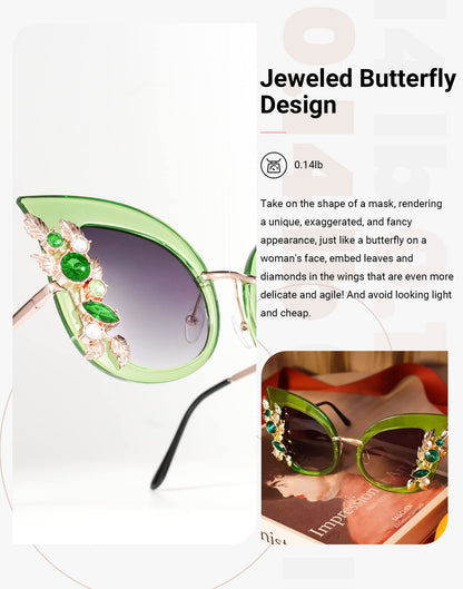 Slocyclub Halloween Glasses Jeweled Sunglasses, Funky Butterfly Shaped Sunglasses, Oversized Rhinestone Sunglasses for Women, Unique Sunglasses with UV400 Protection, Colorful Fun Sunglasses