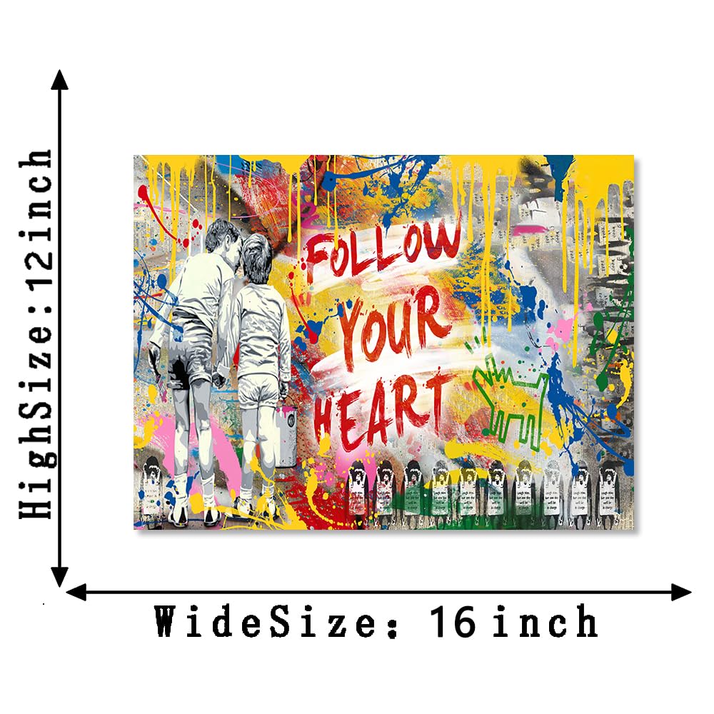 Novatique Banksy Canvas Wall Art Street Graffiti Wall Art Abstract Graffiti Art Follow Your Dreams Painting Artwork Pop Art Wall Decor for Living Room Office, 12 x 16inch