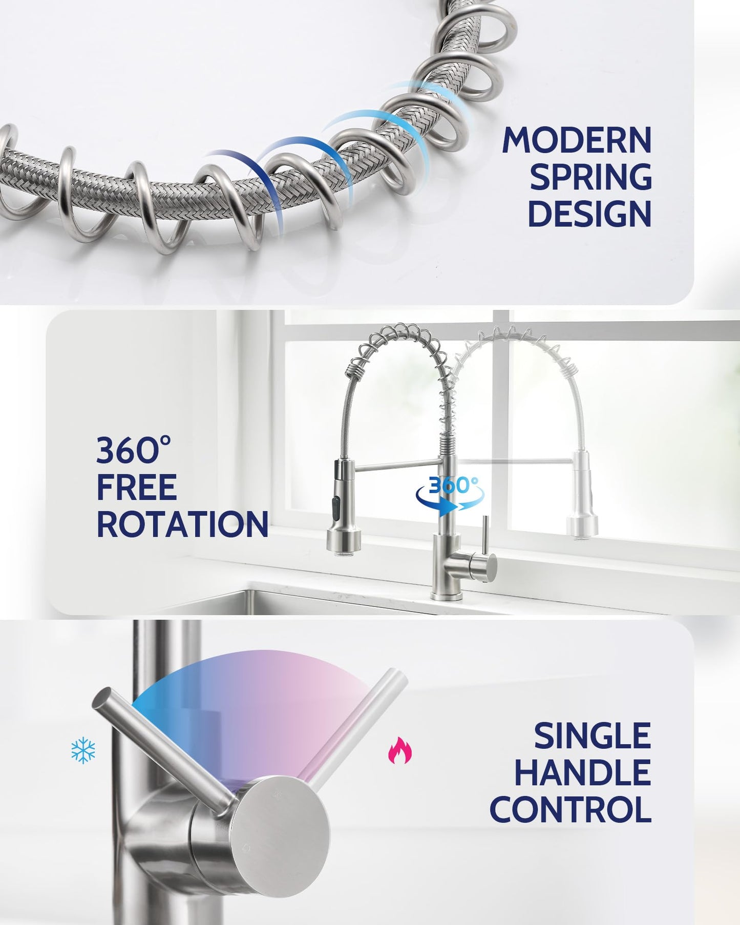Kitchen Faucet with Pull Down Sprayer, High Arc Single Handle Stainless Steel Kitchen Sink Faucet with Sprayer for Rv Camper, Matte Black