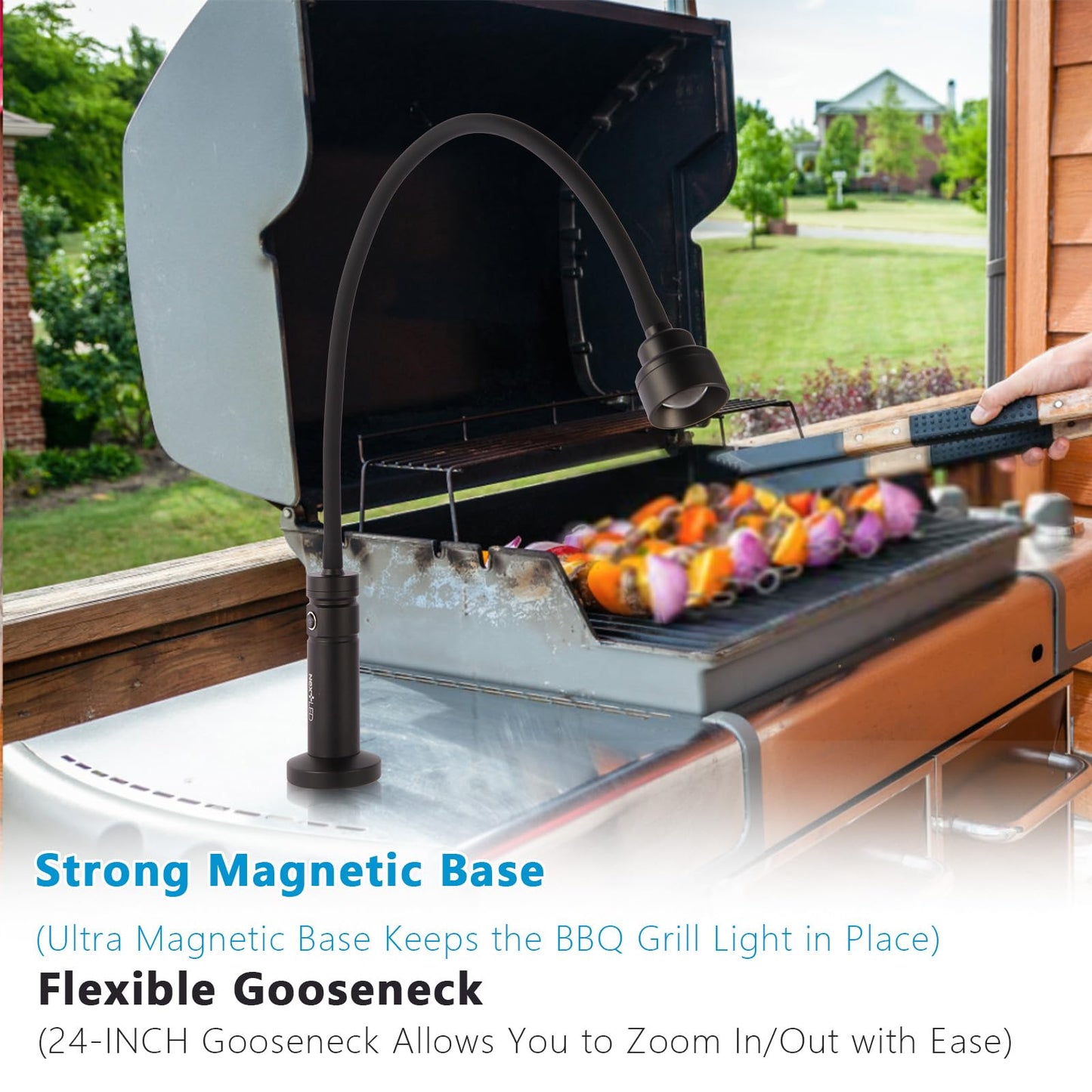 NextLED Ultimate BBQ Grill Light, 24 Inch Flexible Neck with a Strong Magnetic Base, Innovative Design Provides a Warm Even Light with Infinite Brightness Adjustability, Illuminates Grilling Surface