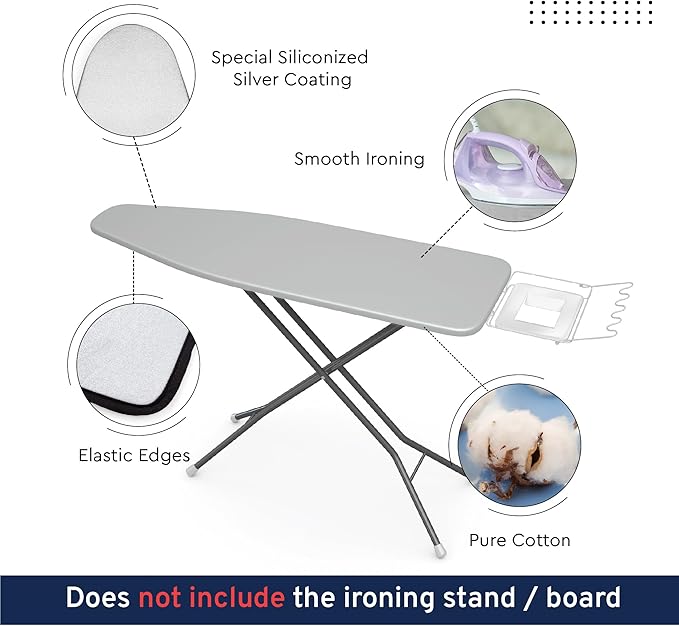 Encasa XO Ironing Board Cover and Pad 54"x15" - 4mm Felt & 2mm Foam Metallized