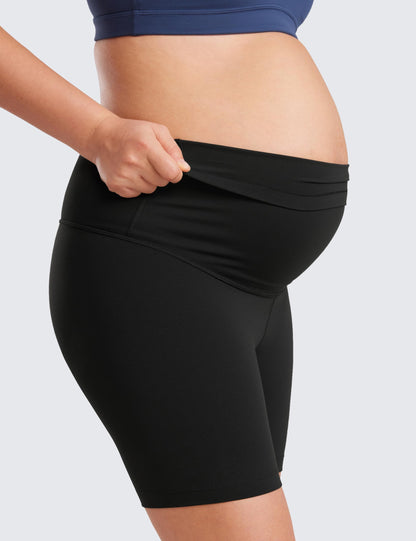 CRZ YOGA Women's Butterluxe 6" Maternity Shorts Over The Belly - Over Bump Yoga Sports Biker Shorts Pregnancy Leggings Black 12