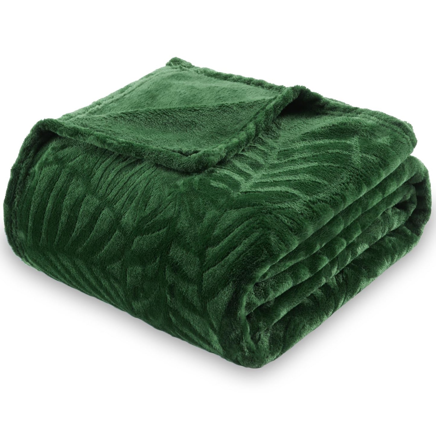 SOCHOW Super Soft Flannel Fleece Throw Blanket, Lightweight Cozy Warm Leaves Textured Plush Blanket for Bed Couch Sofa, 60 x 80 Inches, Olive Green