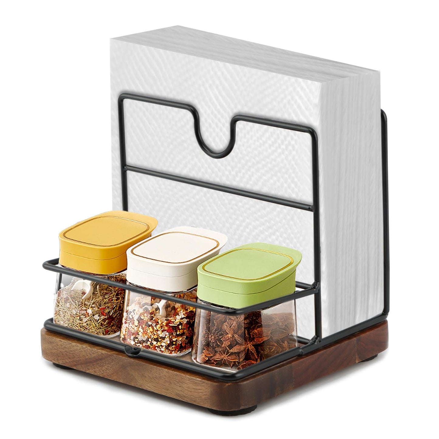 Rustic Napkin Holder for Salt and Pepper Shakers,Napkin Salt and Pepper Holder for Table(Wood)