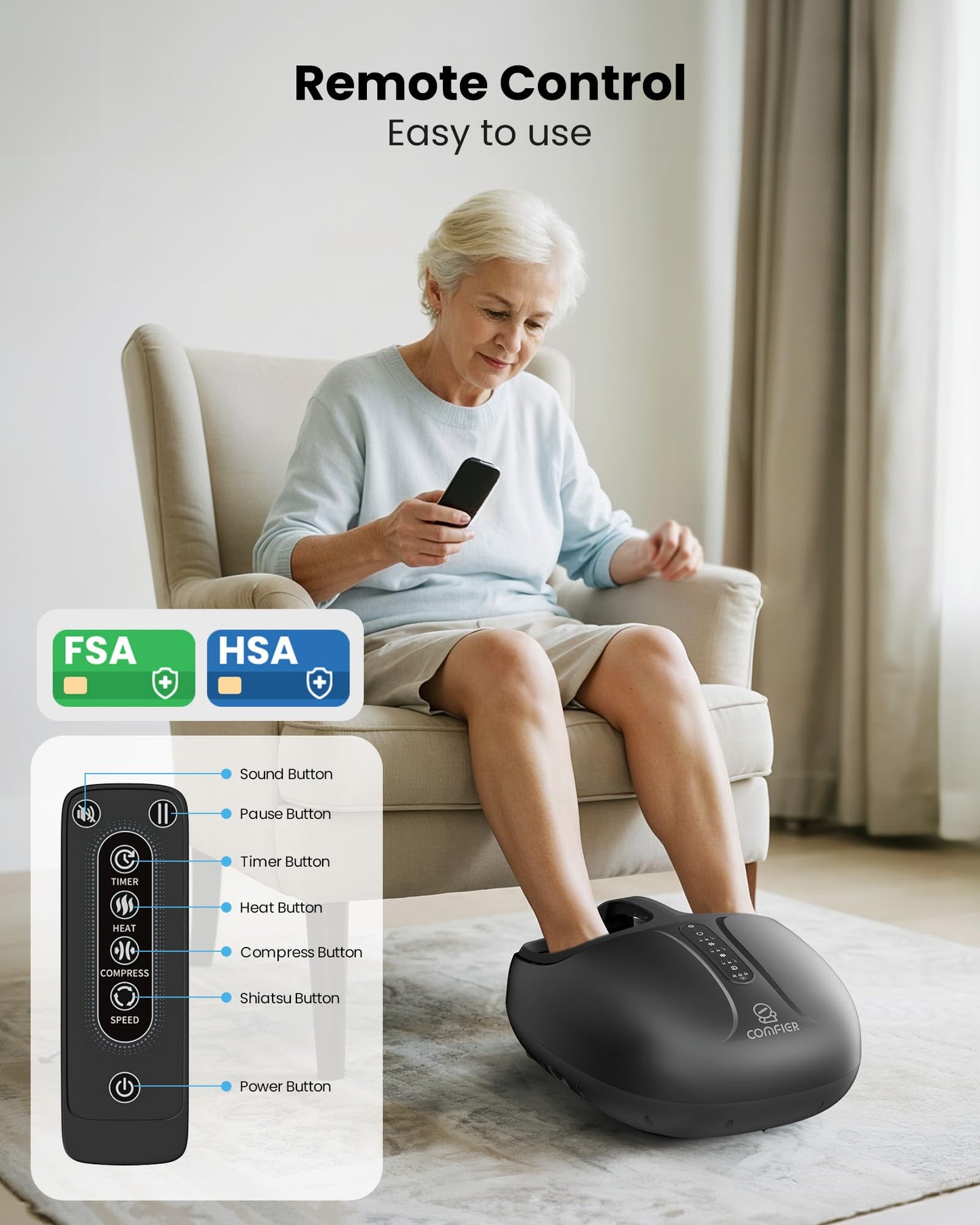 COMFIER Large Shiatsu Foot Massager with Heat,Size Up to 15",FSA Eligible Items & HSA Store,Electric Feet Massager for Plantar Fasciitis,Neuropathy,Foot Warmer,Father‘s Day Gift for Dad