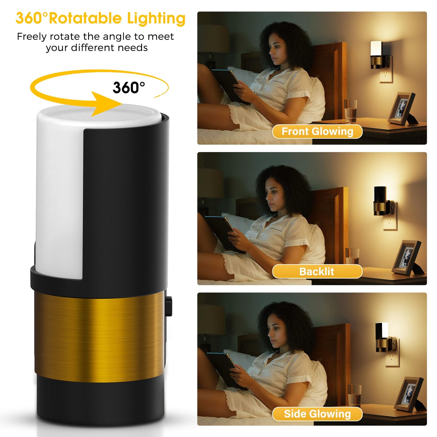 L LOHAS LED Night Lights Plug into Wall with Dusk to Dawn Sensor, Dimmable Night Light with 0-100lm Stepless Dimming, Rotating Plug in Night Light, 3000K Soft White, 2 Pack