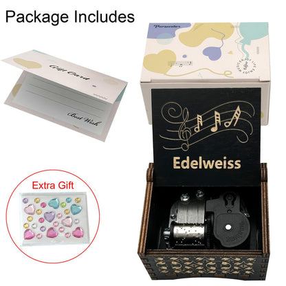 Pursuestar Edelweiss Wind Up Music Box, Vintage Engraved Wood Mechanism Musical Gifts for Birthday Mother's Day Valentine's Day Christmas Thanksgiving