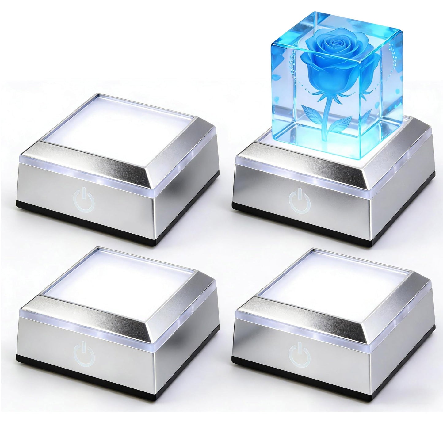vskikris Museum-Style Lighting Base for Feng Shui Crystals - USB/Battery Operated LED Platform for Window Display & Tabletop Decor Set of 4 -no Cubes