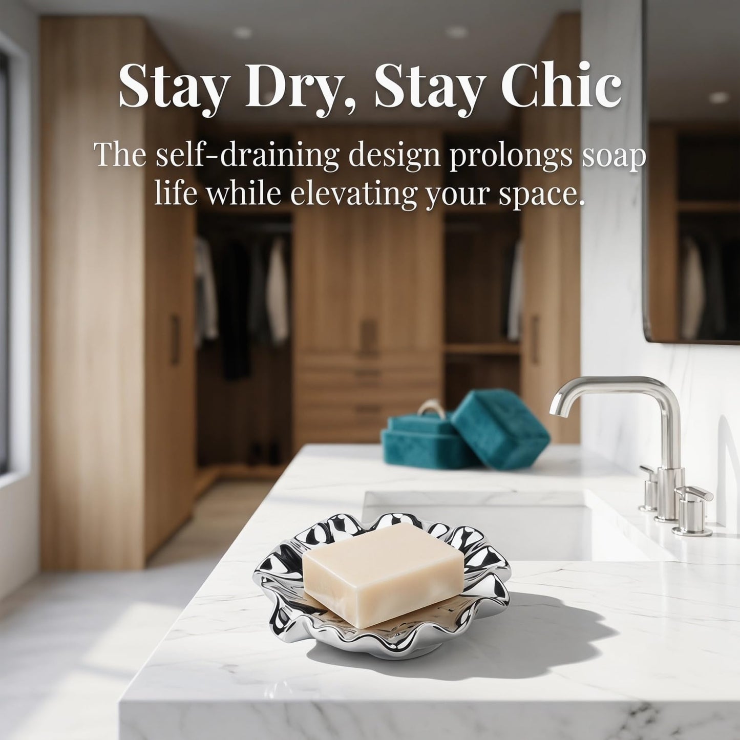 Sosoport Ceramic Soap Dish Holder Silver Electroplated Porcelain Bar Soap Container for Bathroom Kitchen Wash Table Use, 5.11 X 5.11 X 1.18 Inch