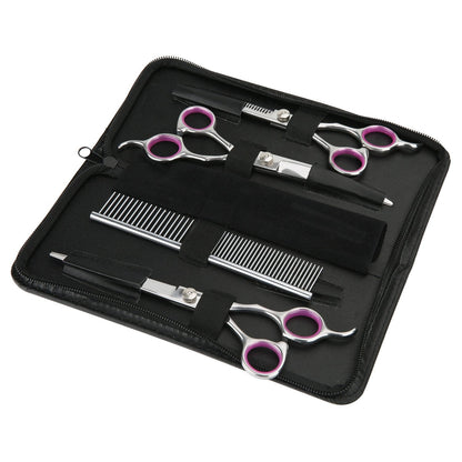 GEMEK Pet Grooming Scissors Set 4 Pieces Stainless Steel Pet Trimmer Kit Used for Dog Cat and More Pets - with 7.5-inch Cutting Scissors, Thinning Shear, Curved Scissors, Grooming Comb