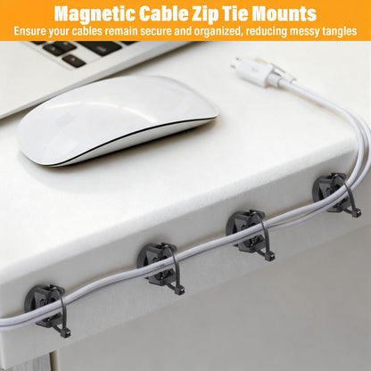 112 Pieces Magnetic Cable Zip Tie Mounts, 12 Pcs Magnets with 100 Pcs Cable Zip Ties, Multipurpose Magnetic Cables Holder for Cables Management, Wire Management Bases
