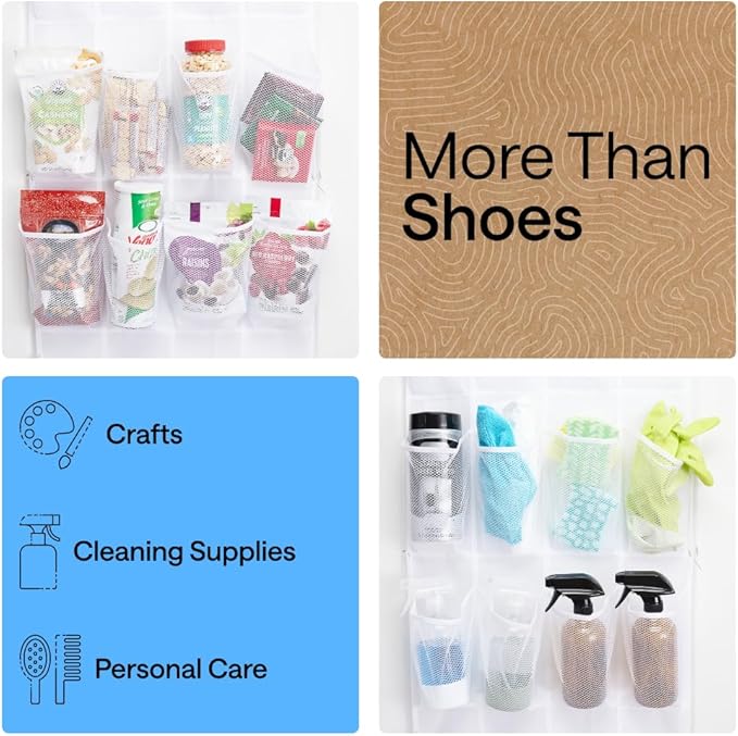 GORILLA GRIP Over the Door Shoe Organizer, 24 Large Breathable Mesh Pockets