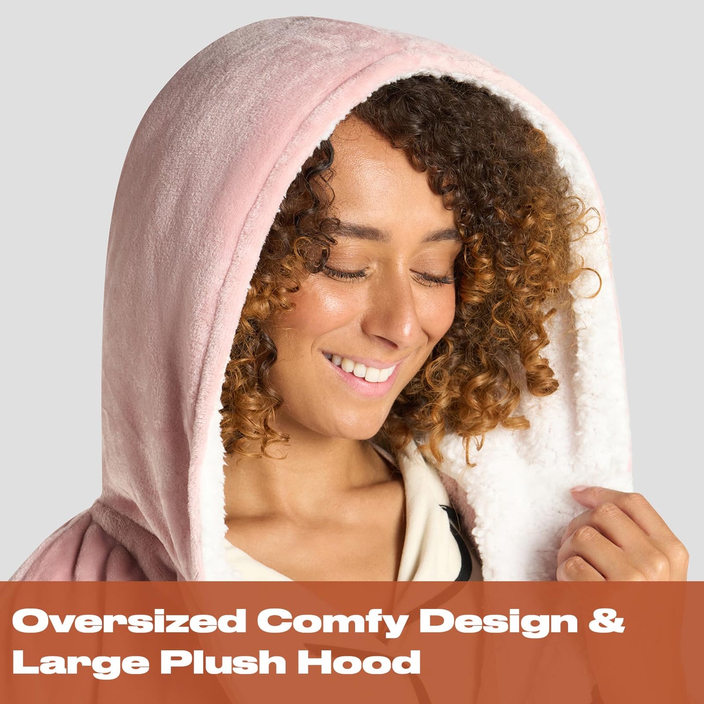 Sienna Hooded Dressing Gowns for Women UK Super Soft Flannel Fleece Sherpa Lined Fluffy Mens Luxurious Comfy Cosy Bathrobe - Blush Pink