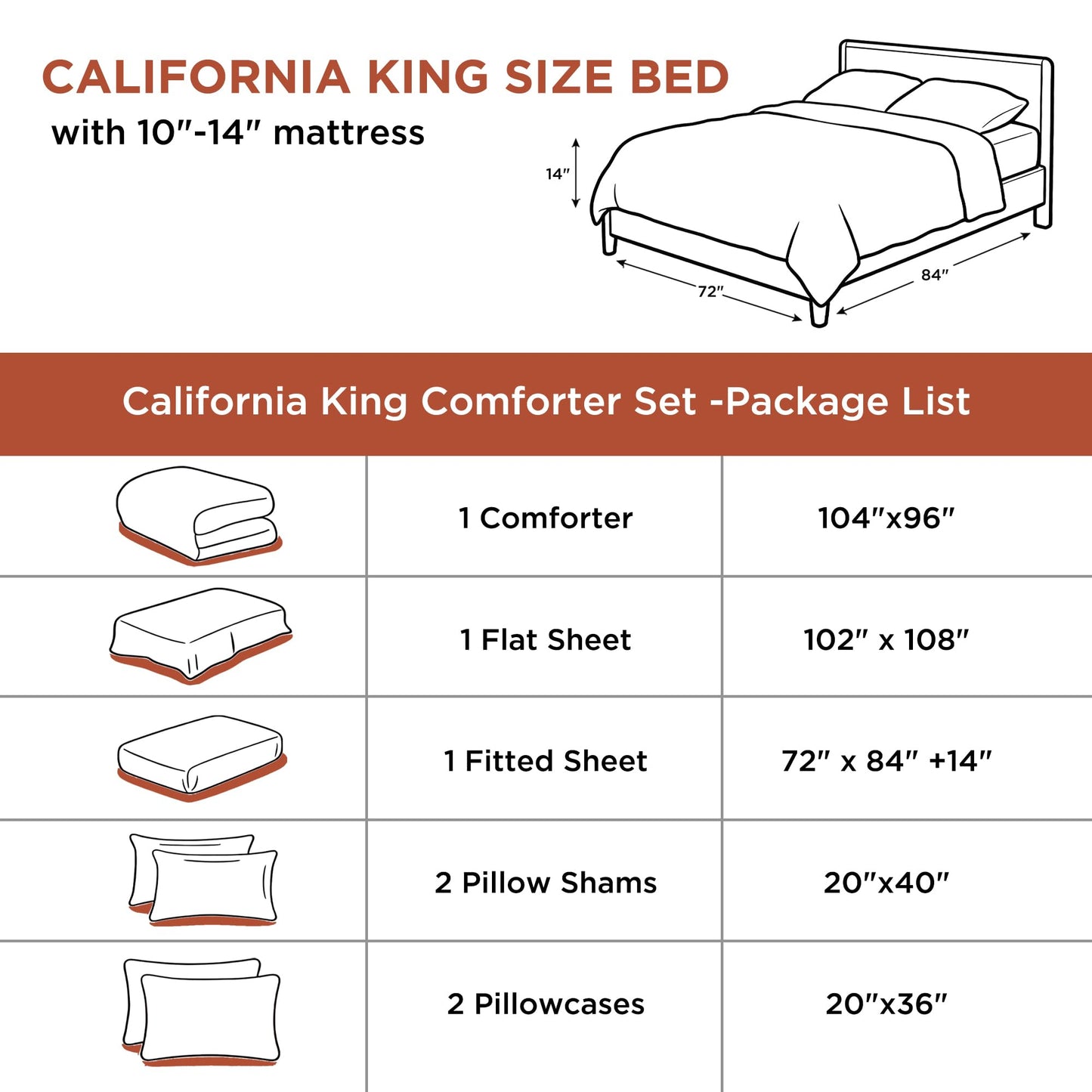 Andency Burnt Orange California King Comforter Set - 7 Pieces Terracotta Bed in a Bag Cal King Bedding Comforter Sets, Summer Solid Soft Lightweight Comforter with Sheets, Pillowcases & Shams