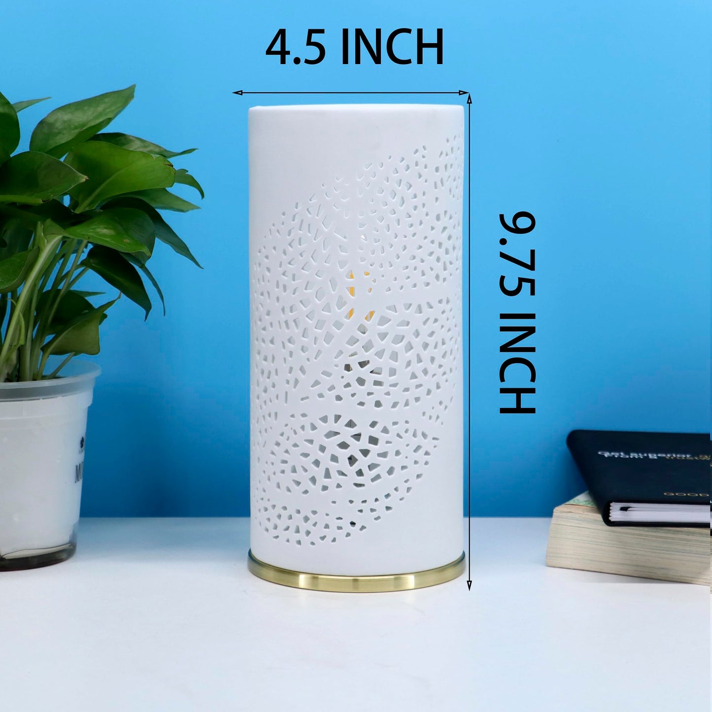 Small Modern Ceramics Bedside Table Lamp, 4.5 x 4.5 x 9.75 Inch White Olive Leaf Style Nightstand Lamps, Side Table Lamps for Bedroom Living Room Entryway Table Light