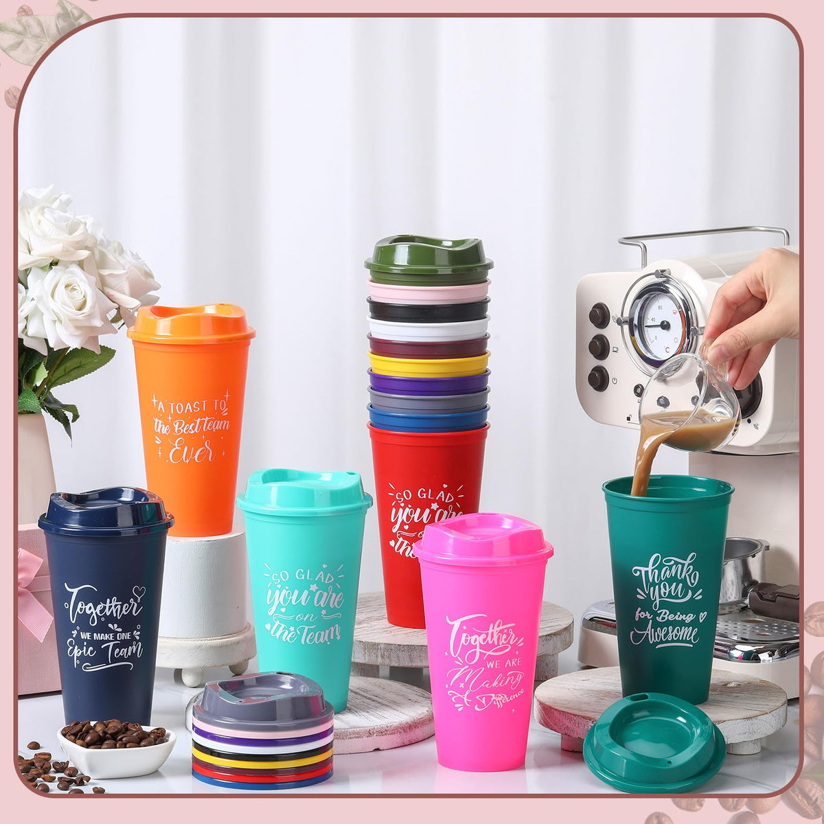 Pickmesh 15 Pcs Employee Appreciation Gifts Bulk 16 oz Administrative Professional Appreciation Plastic Tumbler Inspirational Team Gifts Reusable Coffee Cups for Coworker Teacher (Colorful)
