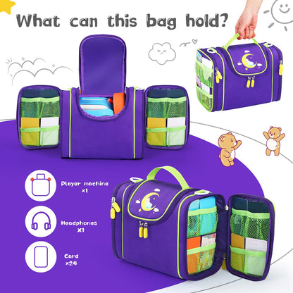 Carrying Case Compatible with Yoto player, Cards Storage Bag with Handle and Shoulder Strap, Travel Storage box for Audio Music Player & Headphone Accessories (Purple)