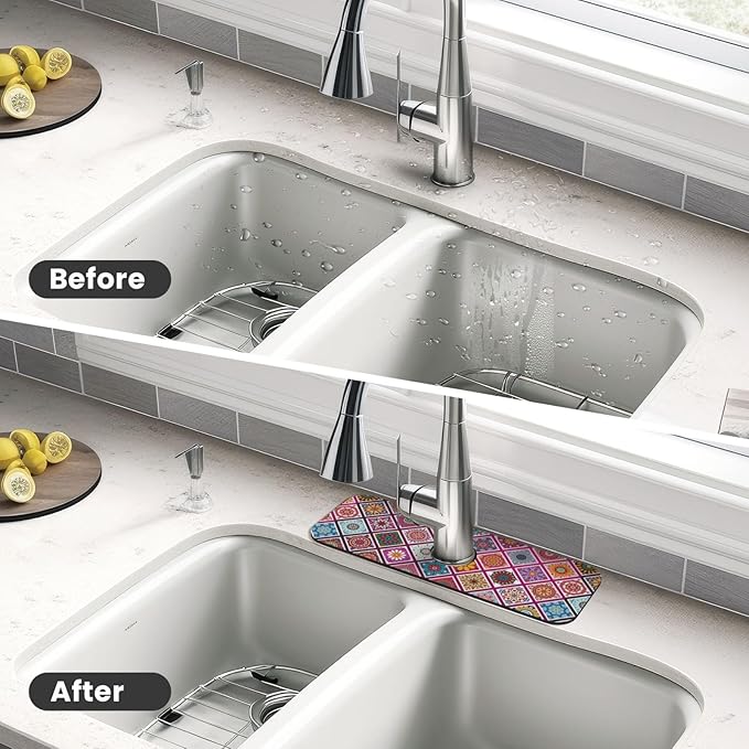 Boho Mandala Bohemian Floral Kitchen Sink Splash Guard Faucet Mat Super