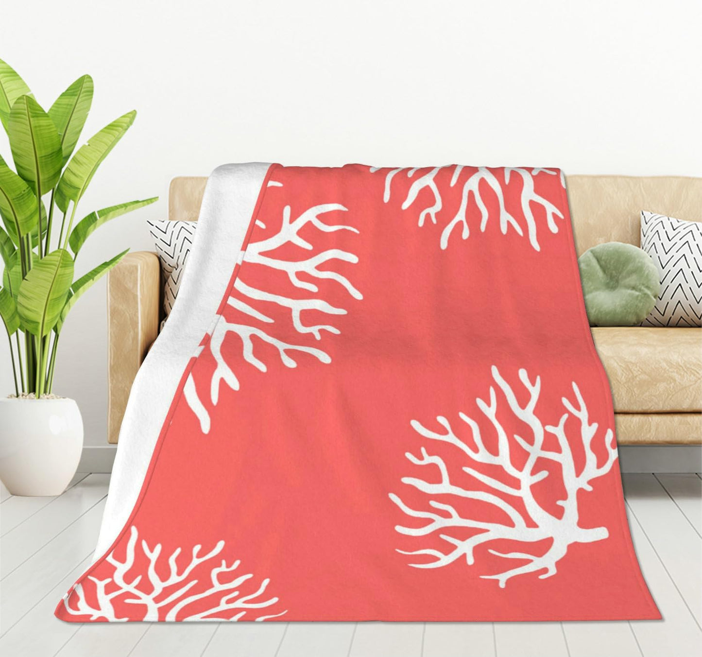 HGOD DESIGNS Beach Coral Fleece Throw Blanket Soft Cozy Coral Fuzzy Blanket Caring for Women & Adults Ocean Coral Pink Branch Reef Nature Red White Plush Microfiber Blanket 40"x50"
