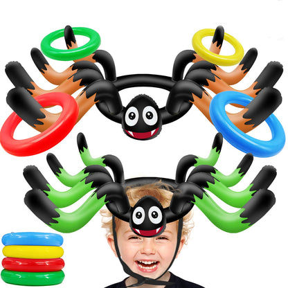 10 PCS Giant Halloween Ring Toss Games Inflatable Spider for Kids Adult Indoor Outdoor Carnival Family Party Games Spider Toys Halloween School Party Favors (2 Giant Spiders, 8 Rings)