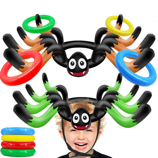 10 PCS Giant Halloween Ring Toss Games Inflatable Spider for Kids Adult Indoor Outdoor Carnival Family Party Games Spider Toys Halloween School Party Favors (2 Giant Spiders, 8 Rings)