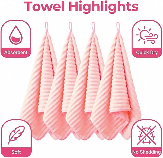 4PCS Pink Microfiber Hand Towels